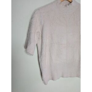 BAILEY 44 Revolve Eyelash Sweater Sz M Plush Mock Neck Short Sleeve Dusty Pink